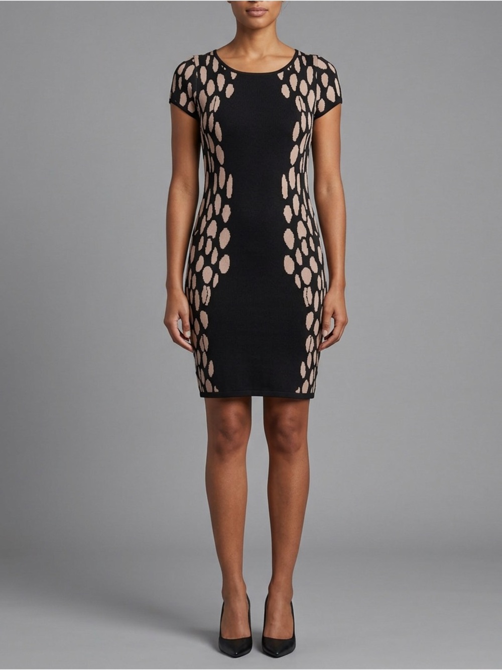 Carmen Marc Valvo Black & Nude Abstract Patterned Knit Sheath Dress M